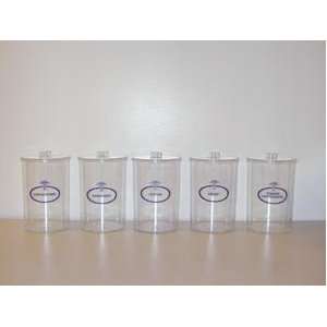 Sundry Jars  Plastic Labeled Set/5 with Clear Lids Beauty