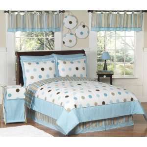 Blue and Brown Modern Polka Dots Childrens Bedding 4pc Twin Set 