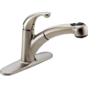 Delta 467 SS DST Palo Single Handle Pull Out Kitchen Faucet, Stainless