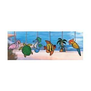  TROPICAL 6 pc Fish SUN CATCHER Stained Glass Window NEW 