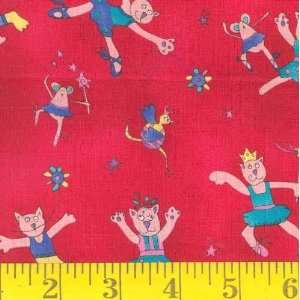  45 Wide Krazy Kats Dancing Cats Red Fabric By The Yard 