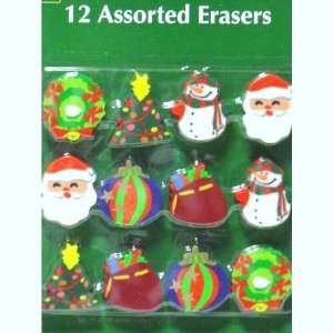  12 ASSORTED CHRISTMAS ERASERS