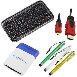 GTMax Bluetooth Wireless Mini Keyboard + 3FT Micro HDMI Cable (B/Red 