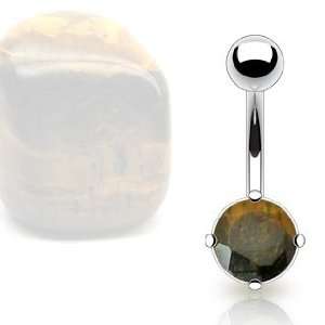  316l Surgical Steel 7mm Tiger Eye Stone Belly Navel Ring 