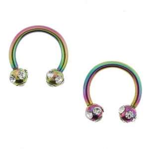  Surgical Steel Anodized Rainbow Horseshoe Earrings   14G x 