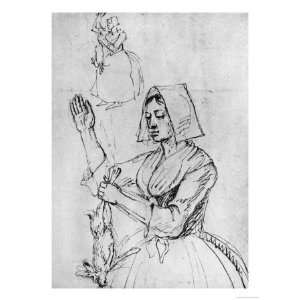  Woman in Pen and Bistre, 18th Century Giclee Poster Print 