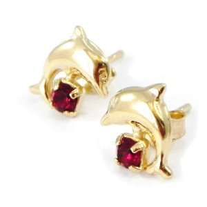  Earrings plated gold Tendres Dauphins red. Jewelry