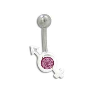  Female & Male Symbol Belly Ring with Purple Jewel Jewelry