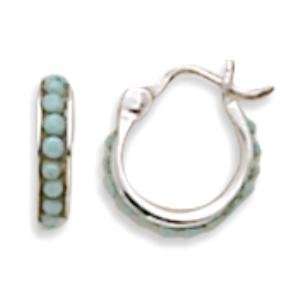  Turquoise Bead Sterling Silver Hoop Earrings Jewelry
