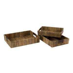 Set of 3 Central American Water Hyacinth Wood Grain Serving Trays with 