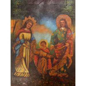  HOLY FAMILY Jesus, Mary, Joseph Painting Hand Painted Oil 