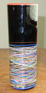 Signed ED BRANSON Threaded Cylinder Art Glass Vase  