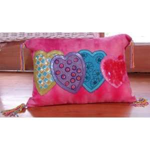   DH Throw Pillows, Hearts on Hot Pink Tie Dye , 12X18