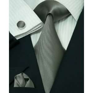  Landisun 35H Dark Gray Solids Mens Silk Tie Set Tie+Hanky 