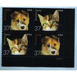 DOG ~ CAT ~ NEUTER ~ SPAY #3670 71 Plate Block of 4 x 37¢ US Postage 