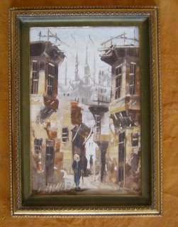 Framed Oil Painting,Egyptian Street Mosque scene,Cairo  