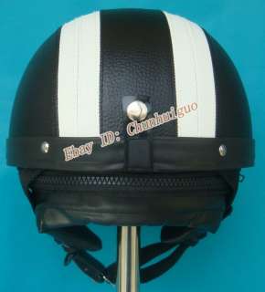 Casco nero bianco Pelle Demi Jet Helmet MOTO M L XL  