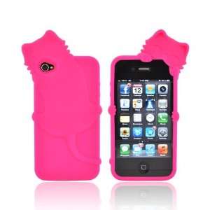  For Apple iPhone 4S 4 Pink 3D Cat Rubbery Feel Anti Slip 