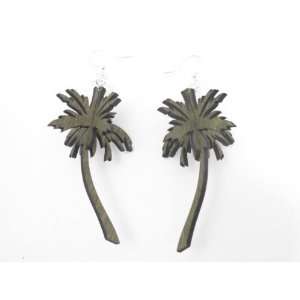  Tan 3D Palm Tree Wooden Earrings GTJ Jewelry