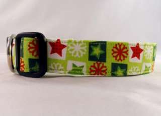 Awesome Bright Green Stars and Snowflakes Dog Collar  