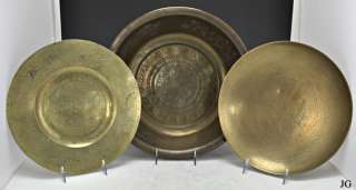 Large Antique Chinese Bowls & 1 Plate Dragon Brass  
