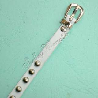 White Wristband Leather Buckle Cuff Stud Belt Bracelet  