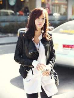 Fashion Women PU Leather Zip Slim Jacket Coat 0621  