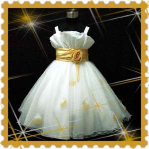 Gold Bridesmaid Flowers Girls Dress 2 3 4 5 6 7 8 9 10Y  