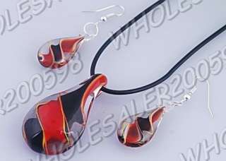 W14379 6sets Lampwork Glass Pendant Necklaces+Earrings  