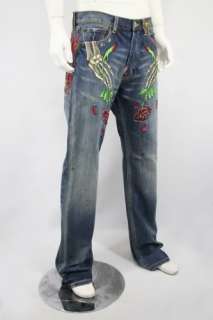 Christian Audigier Ed Hardy Skeleton Roses Denim Jeans  