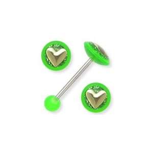  GREEN DISC HEART Tongue Rings 10g 5/16~8mm Jewelry