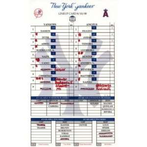  Yankees at Angels 8 10 2008 Game Used Lineup Card (MLB Auth)   Game 