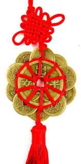 FENG SHUI FORTUNE 12 COIN RED TASSEL Wealth Knot Brass Lucky 