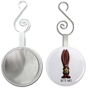 BITE ME Easter Bunny 2.25 inch Glass Mirror Backed Ornament