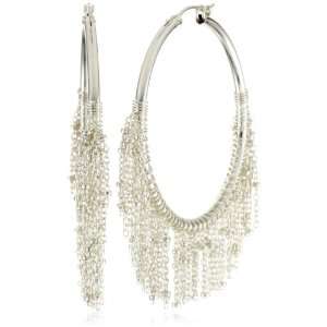    Amanda Sterett Amanda Chain Fringe Silver Hoop Earrings Jewelry