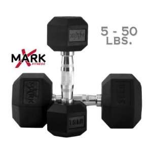  XMark Rubber Hex Gym Dumbbell Set 5 lb.   50 lb.   Light 