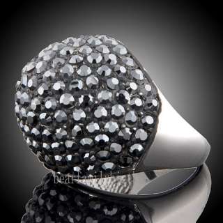 18K white GOLD GP black Swarovski crystal ring 1299  