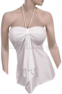BLOUSE HALTER TOP WHITE RUCHED BUST ASYM POINTED HEM XL  