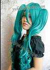 Vocaloid Miku long DARK green Wavy ponyclip Cosplay Wig Costume coser 