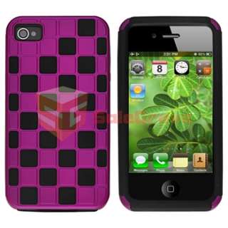 For iPhone 4 G S Verizon Purple Hybrid+Orange TPU Checkered Bumper 