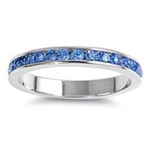  Sterling Silver   Eternity Ring Blue Topaz CZ   3 mm 