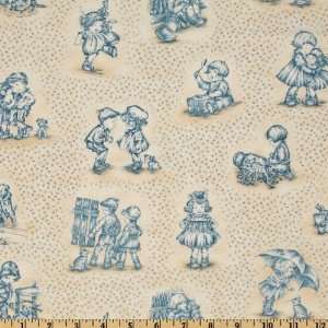  44 Wide Little Darlings Toile Cream/Blue Fabric By The 
