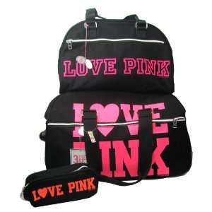  Victorias Secret Pink 3 pc Luggage Rolling Wheelie Duffle 
