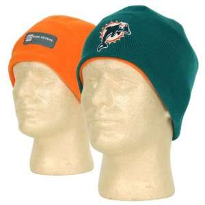 Miami Dolphins Reversible Fleece Beanie / Winter Hat   Orange & Teal