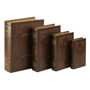  WL80510 Library Books Leather Faux Book Boxes Set/4 Large 