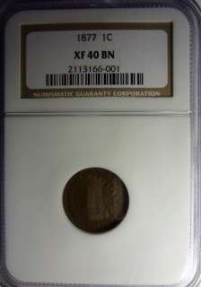 1877 INDIAN ONE CENT NGC XF40 PERFECT SUPER  