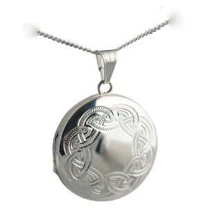 British Jewellery Workshops Silver 29mm celtic engraved round Locket 