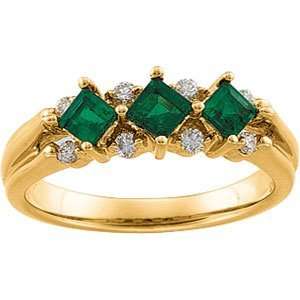  14K Yellow Gold Emerald & Diamond Anniversary Band Ring 