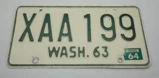 1963 1964 tab Washington State License Plate (1) XAA 199  