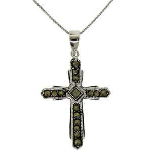  Sterling Silver Marcasite Vintage Cross Necklace Jewelry